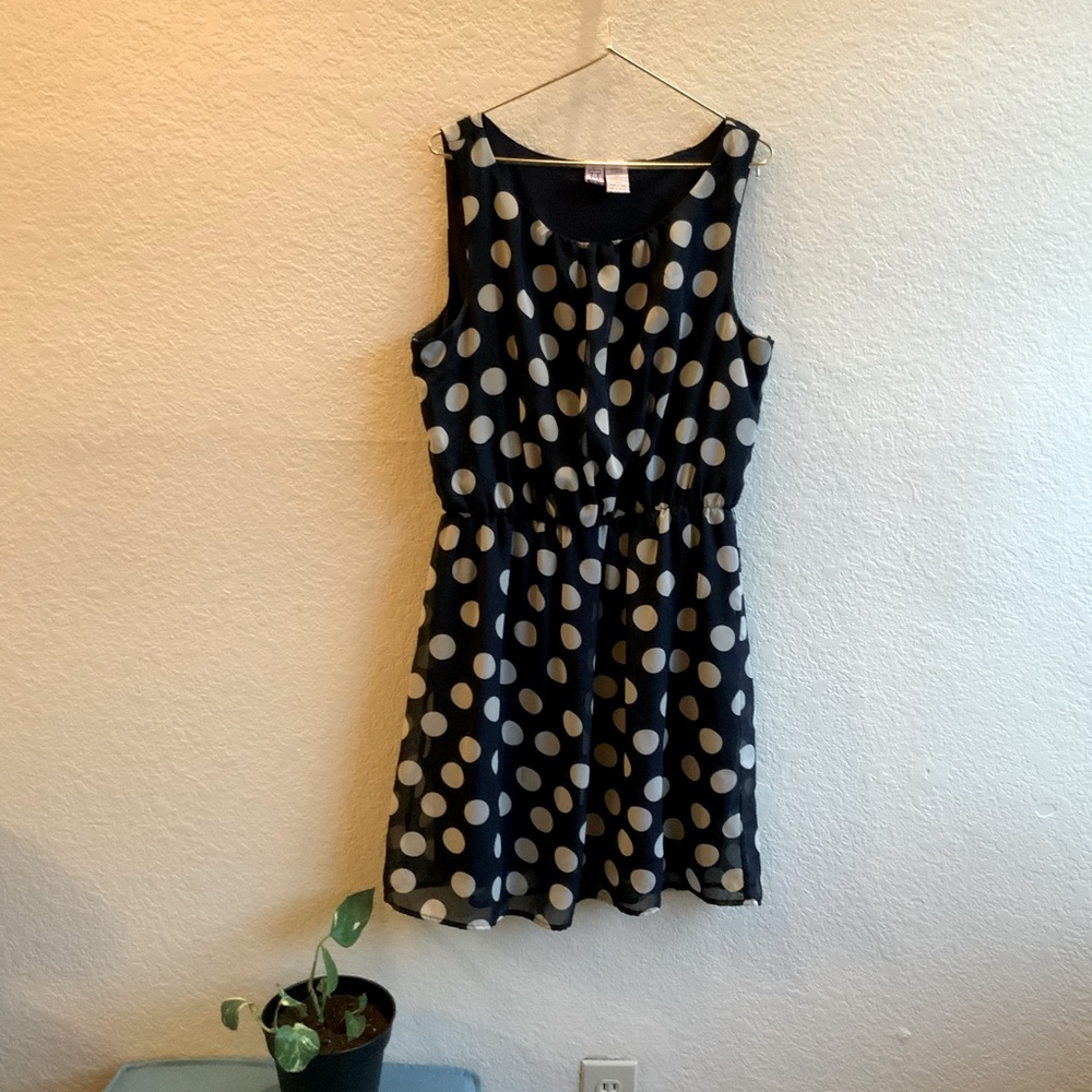 Navy and White Polka Dotted Empire waist dress
